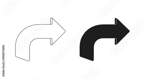 A contrasting pair of curved arrows one outlined and one solid black depicts directionality and movement silhouette high quality professional detailed