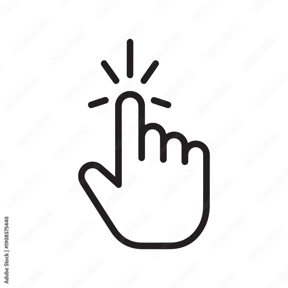 Obraz premium Hand Cursor Tapping Click Gesture Icon – Finger Press Button Tap Symbol for Touchscreen App Interface Design and User Interaction.