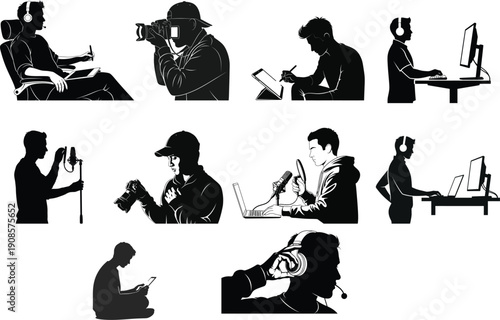 Silhouette collage of people engaging in various activities and hobbies