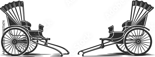 Vintage Horse Carriage Black and White Vector Illustration.