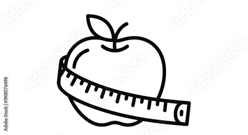 Line drawing of an apple encircled by a measuring tape symbolizing health