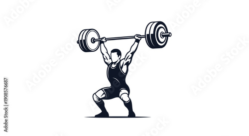 Strong Man Weightlifter Performing an Overhead Press with Barbell in a Gym Setting in a Bright Studio