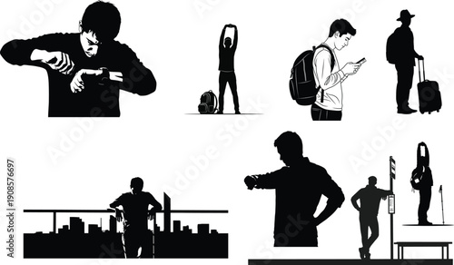 Silhouette illustrations of people in various poses and activities