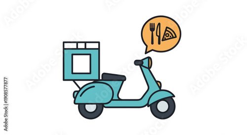 Delivery scooter with food in a box a modern vector illustration