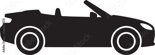 Black silhouette of a convertible sports car with the down and white rimmed wheels also transparent background
