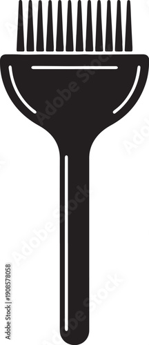 Black silhouette of a hair dyeing brush with a long handle and stiff bristles also transparent background