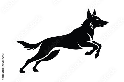 german shepherd dog with jumping line art silhouette vector illustration