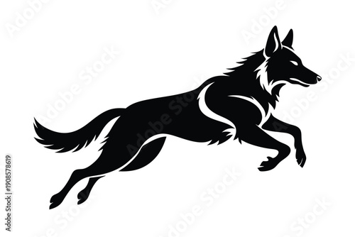 german shepherd dog with jumping line art silhouette vector illustration