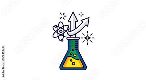Colorful Erlenmeyer Flask with Atom and Arrows.