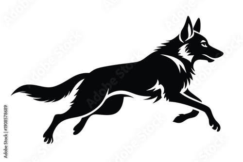 german shepherd dog with jumping line art silhouette vector illustration