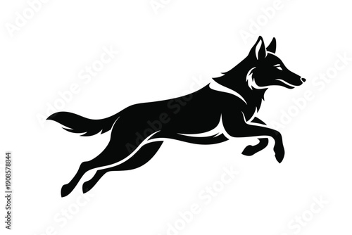 german shepherd dog with jumping line art silhouette vector illustration