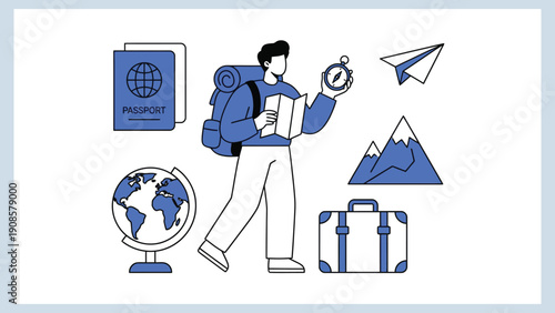 Young Traveler with Backpack and Map Exploring New Destination