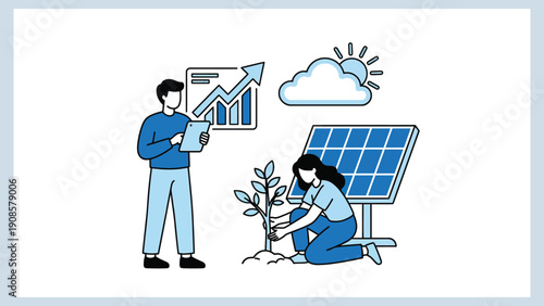 Sustainable Living with Solar Panels and Green Plant Growth