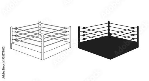 A pair of boxing ring illustrations one line art and the other a bold silhouette showcase the sport s structure high quality