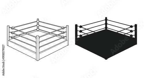 A comparative illustration shows a boxing ring in both a line drawing and a stark black silhouette high quality professional detailed