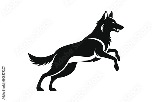 german shepherd dog with jumping line art silhouette vector illustration