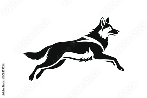 german shepherd dog with jumping line art silhouette vector illustration