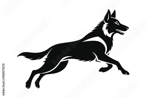 german shepherd dog with jumping line art silhouette vector illustration