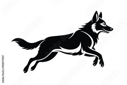 german shepherd dog with jumping line art silhouette vector illustration