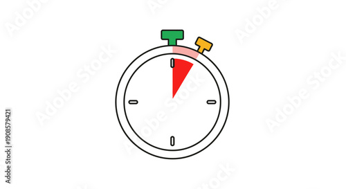 Colorful stopwatch with red triangle.