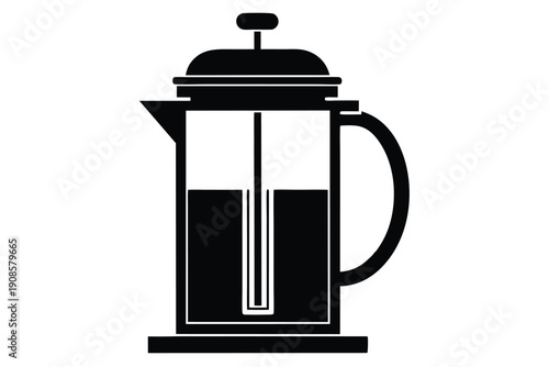 french press coffee maker line art silhouette vector illustration