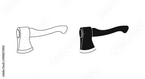 Two depictions of an axe one outlined and one solid black present a striking contrast in style silhouette high quality professional