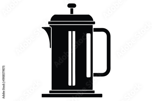 french press coffee maker line art silhouette vector illustration