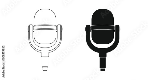 Two vintage style microphones are displayed one outlined and one fully black creating a striking silhouette high quality professional detailed modern