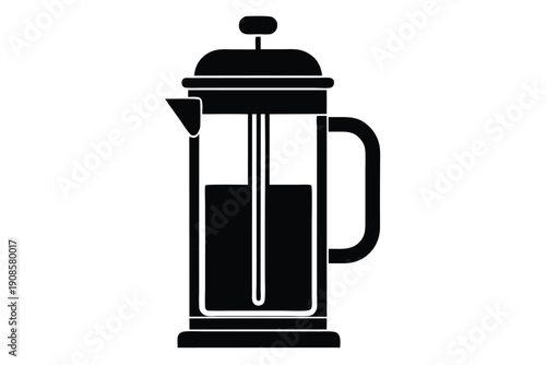 french press coffee maker line art silhouette vector illustration