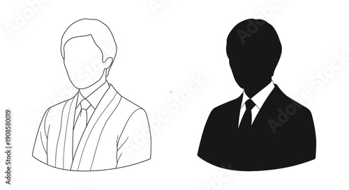 businesswoman silhouette and outline vector illustration. Eps 10