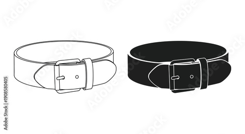A comparison of two belts one light and one dark showcasing buckle details as a silhouette high quality professional detailed modern