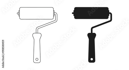 Two paint roller illustrations are displayed one in black and one in white providing a contrasting visual representation silhouette