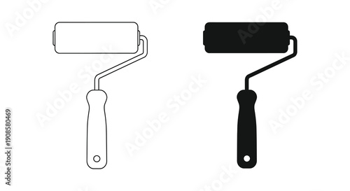 A comparative depiction of a paint roller presented in both outlined and solid black silhouette high quality professional detailed modern elegant