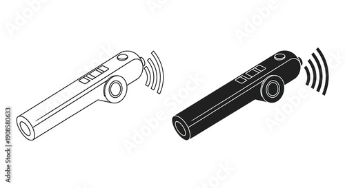A detailed illustration shows two perspectives of a metal detector one in outline and one as a dark silhouette high quality