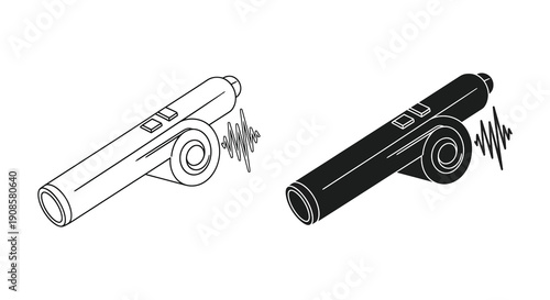 Detailed line art and solid black depictions of a futuristic blaster pistol showcasing technical design silhouette high quality professional detailed modern