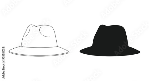 A contrasting depiction of two hats one outlined and the other a solid black shape silhouette high quality professional detailed modern elegant stylish