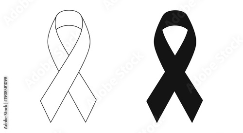 Two ribbons one white outline and one solid black represent awareness and support a poignant silhouette high quality professional detailed modern