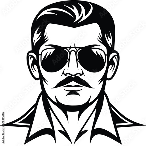 Retro Monochrome Portrait of Stylish Caucasian Man with Aviator Sunglasses
