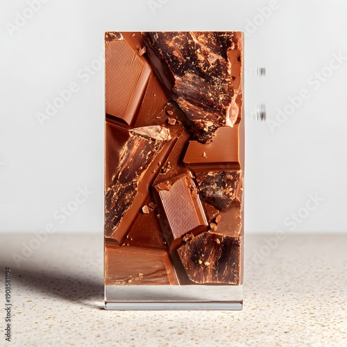 A close-up view of chocolate pieces on a stand