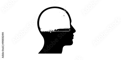 Human head profile silhouette with mental health loading concept, digital detox and mindfulness wellness vector, psychology and brain health icon