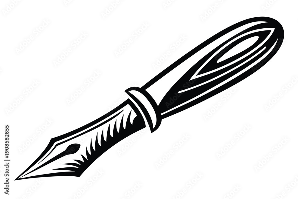 Obraz premium Black and White Line Art Scalpel with Protective Case and Pair of Open Scissors