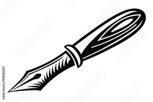 Black and White Line Art Scalpel with Protective Case and Pair of Open Scissors