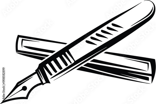 Barber Razor Open, Traditional Shaving Tool. Classic Cutthroat Razor Icon Black & White