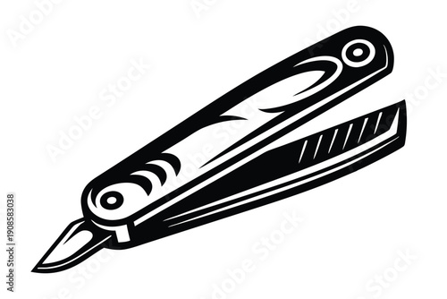 Black and White Razor, Sharp Blade, Minimalist Shaving Tool, Retro Design, Vintage Style