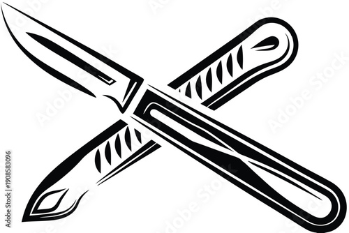 Crossed Knife Blades Black & White Bold Outlines, Edged Weapons, Sharp, Minimalist
