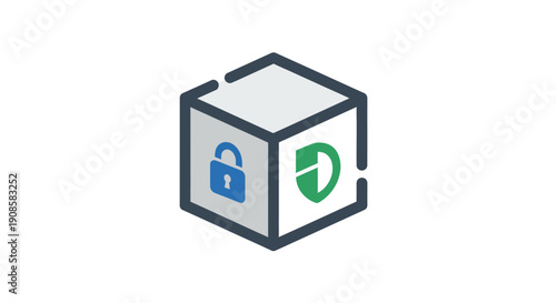 Cube with lock and clock symbols.