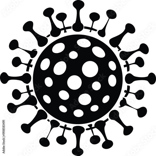 Black and White Virus Silhouette with Spike Proteins and Dotted Surface Design