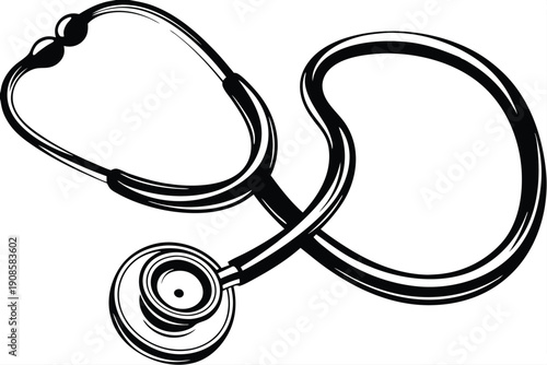 Black and White Stethoscope Showing Medical Tool for Health Checkup Diagnosis