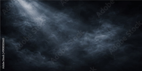 Swirling dark smoke and mist drift across a black background like a stormy cloudscape or night fog to create a dramatic nature texture design