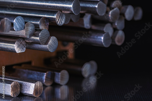 Canvas Print Close up view of stacked non ferrous metal rods showing cross section structure
